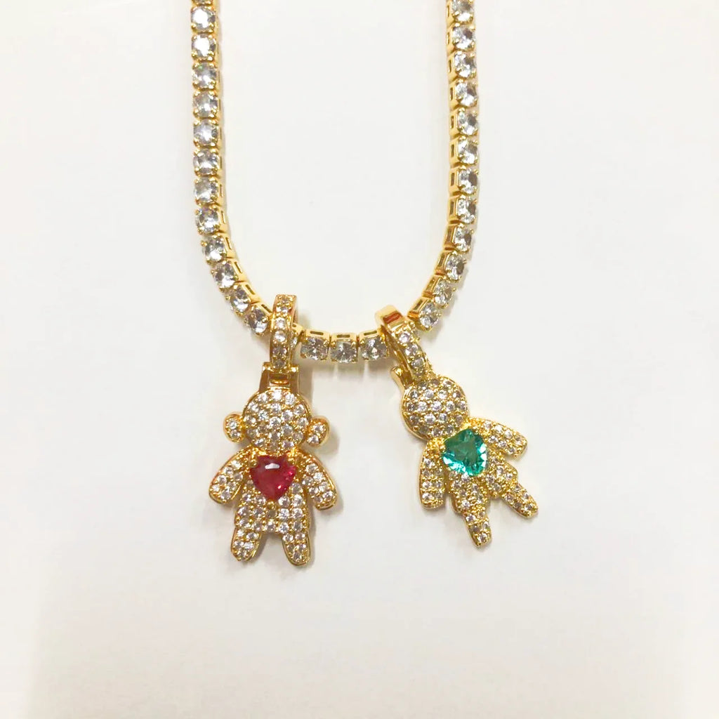 CZ Crystal Heart Charm Tennis Chain Necklace
