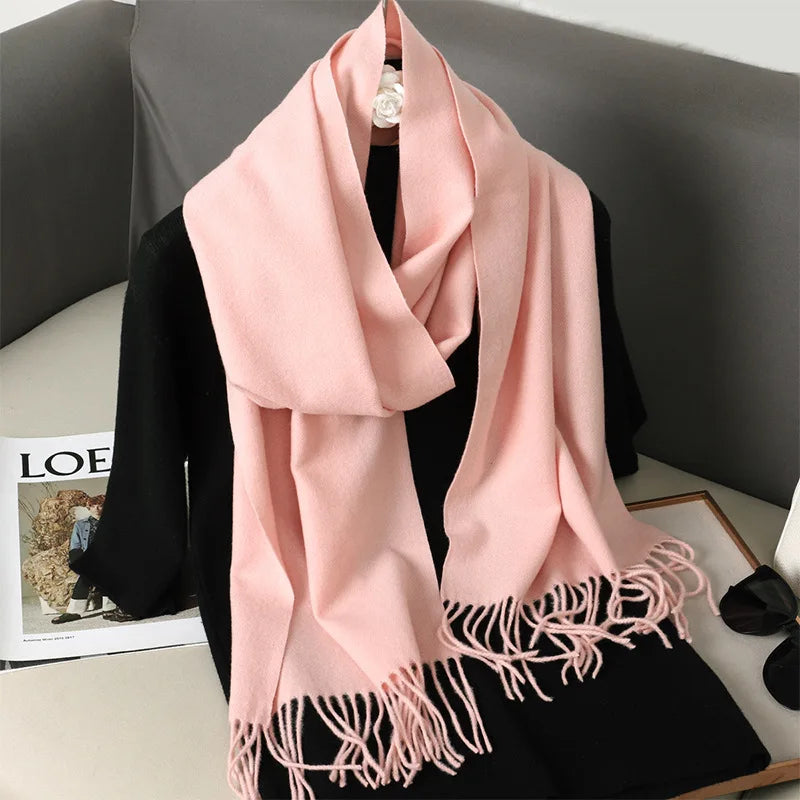 Cashmere-Feel Winter Scarf with Tassels – Warm Pashmina Shawl