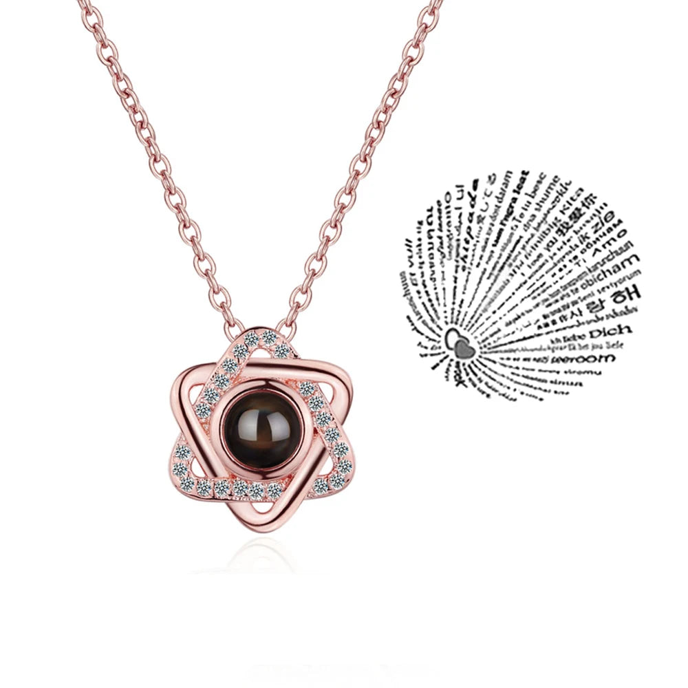 "I Love You" Projection Necklace – 100 Languages Heart Pendant