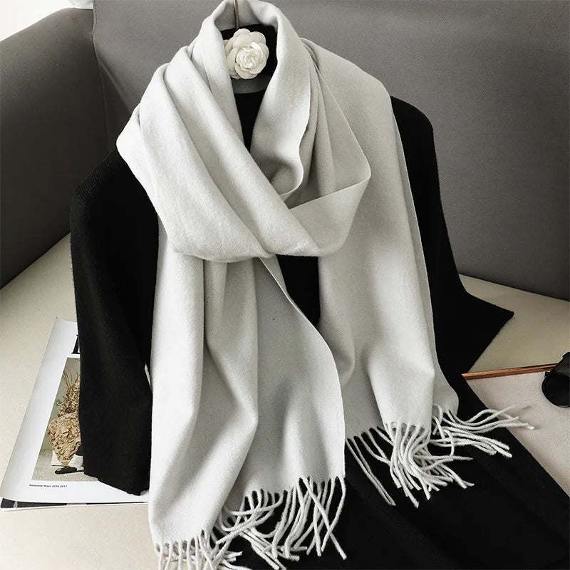 Cashmere-Feel Winter Scarf with Tassels – Warm Pashmina Shawl