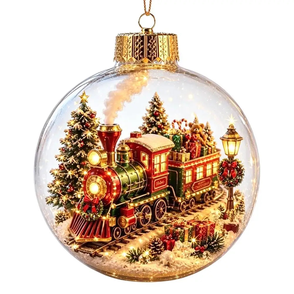 Light-Up Acrylic Christmas Ball Ornament 8 cm – Santa Design