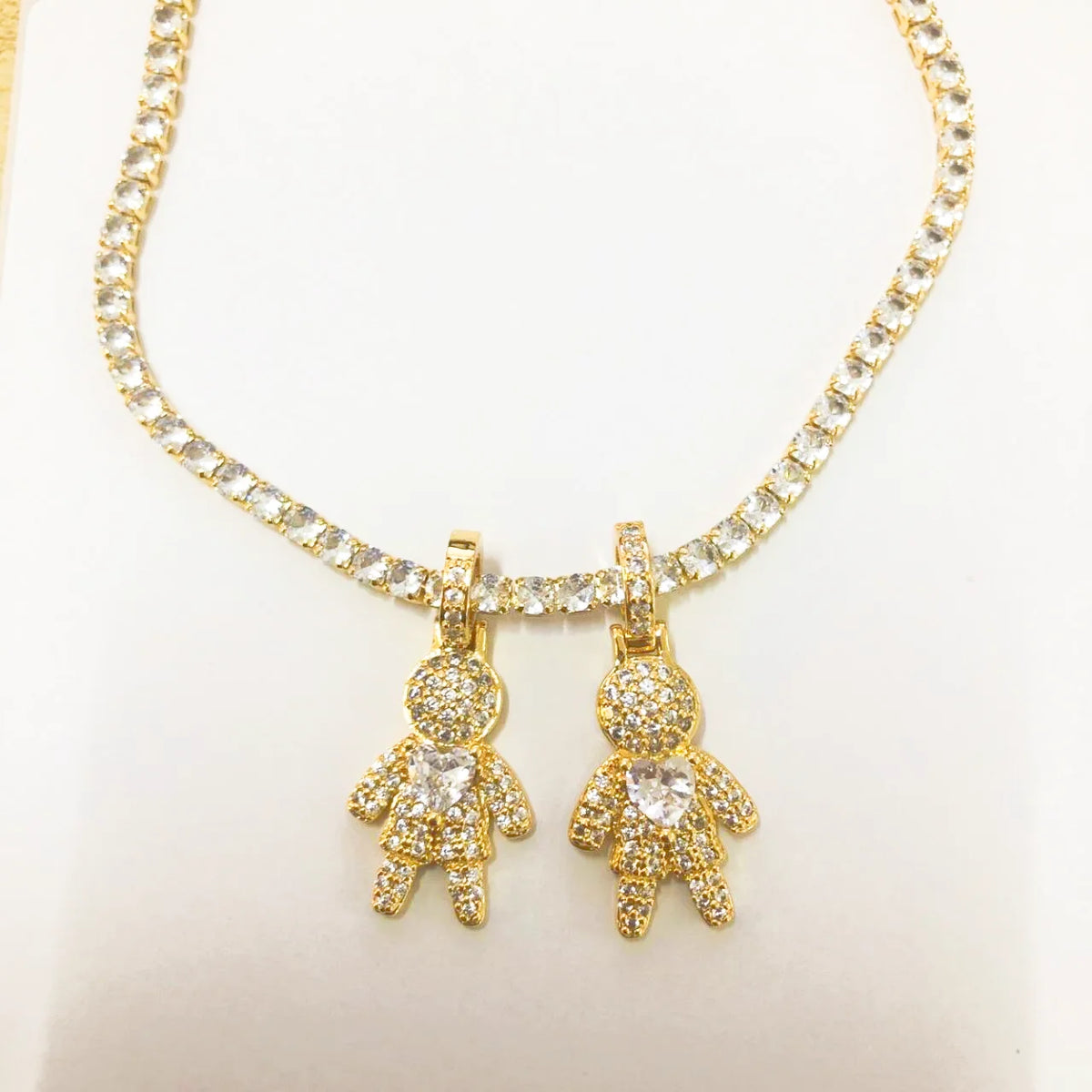 CZ Crystal Heart Charm Tennis Chain Necklace