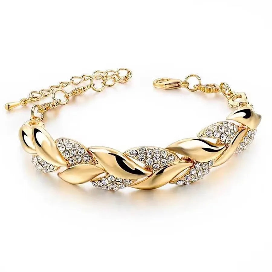 Crystal Braided Leaf Charm Bracelet for Women