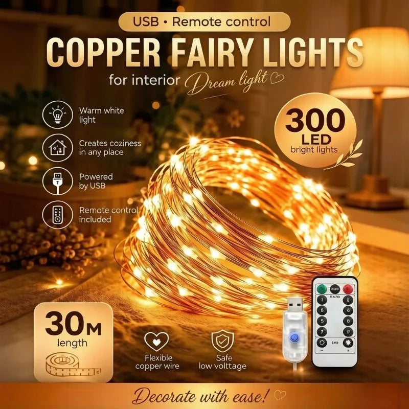 USB LED Fairy Lights with Remote – 8 Modes Christmas String Lights