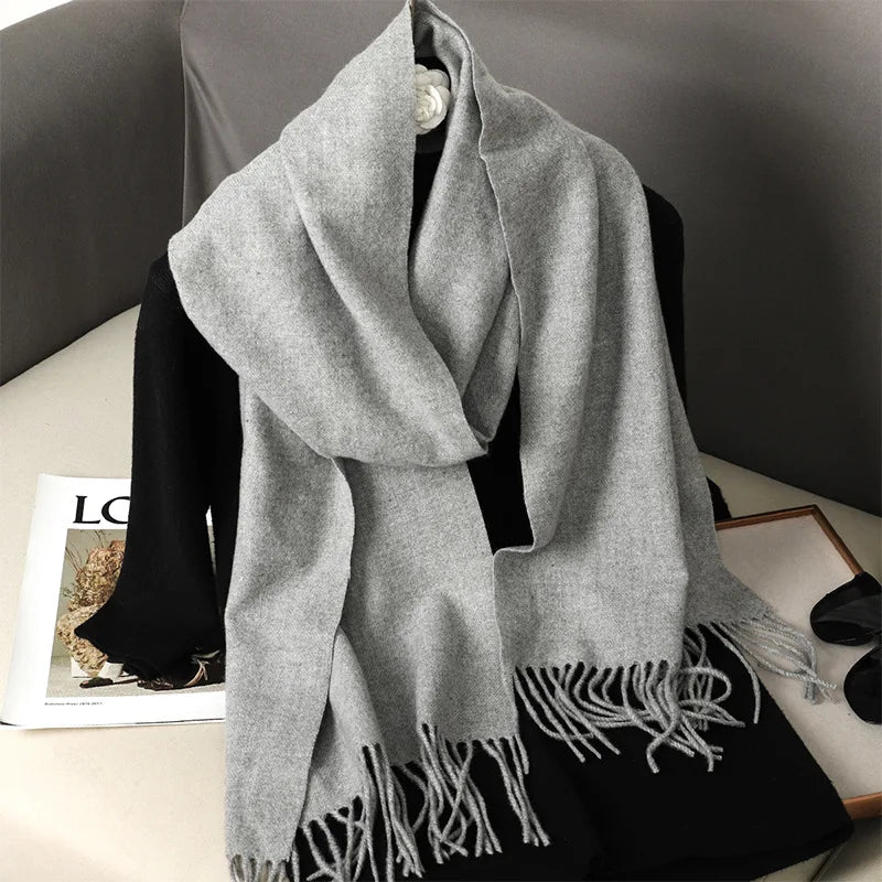 Cashmere-Feel Winter Scarf with Tassels – Warm Pashmina Shawl