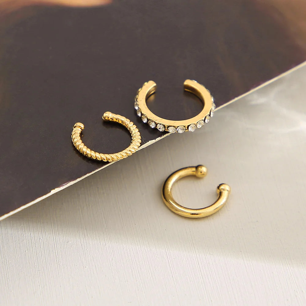 Rhinestone Clip-On Earrings Set (3 Pairs) – No Piercing Needed