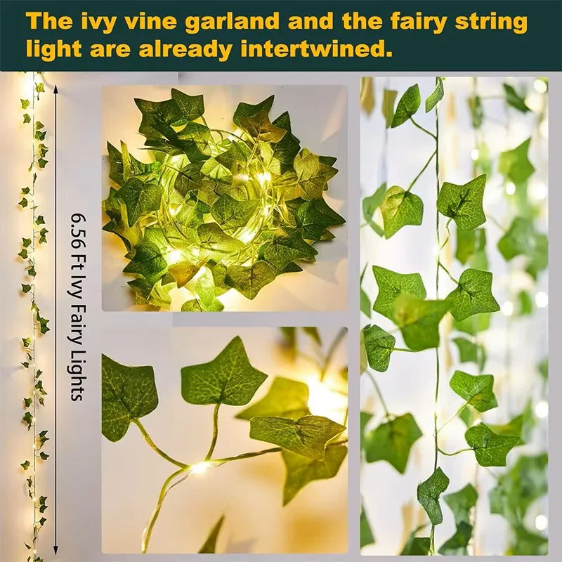 Artificial Ivy Leaf Fairy Lights 2 m – Green Vine String Lights