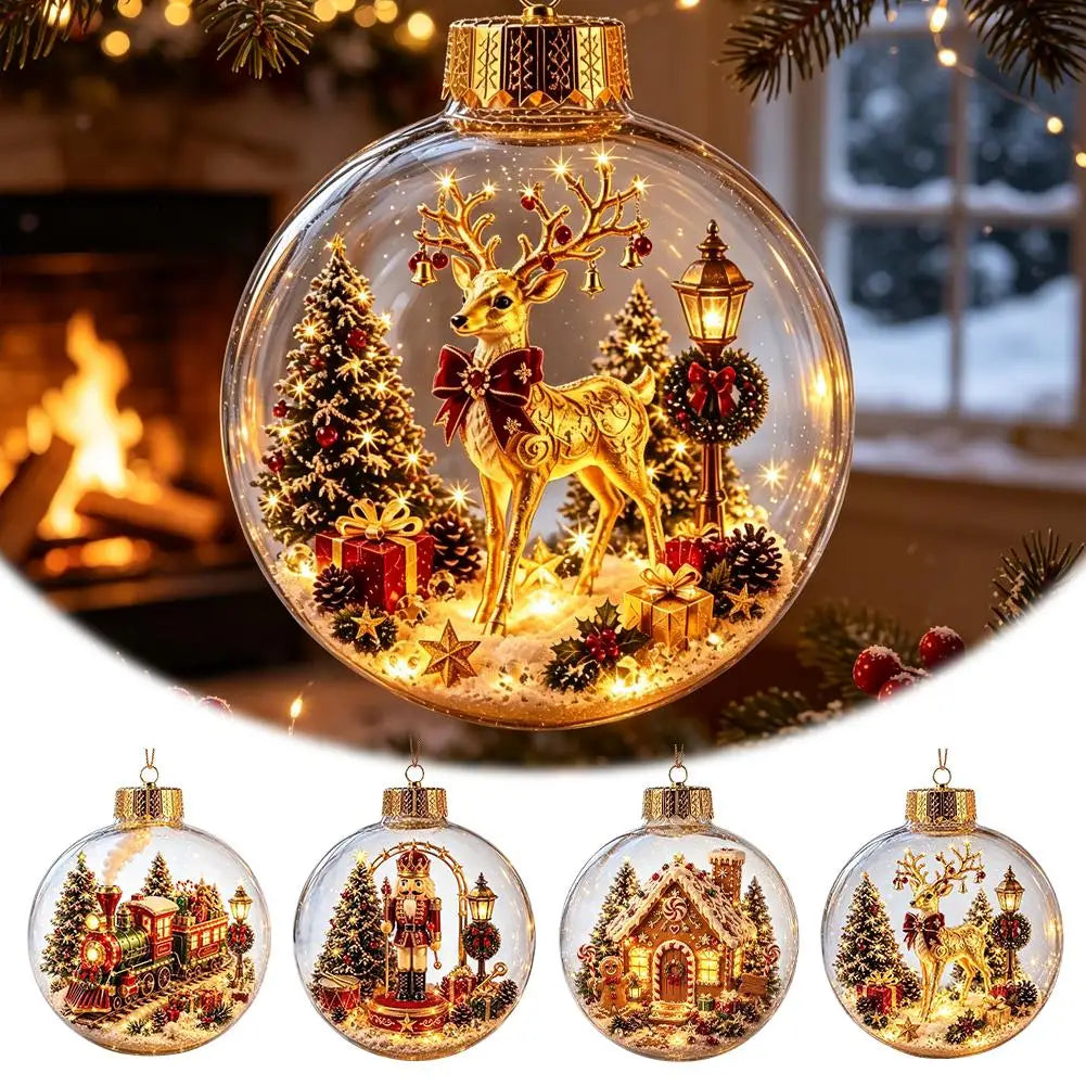 Light-Up Acrylic Christmas Ball Ornament 8 cm – Santa Design