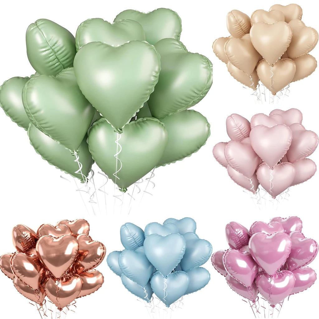 Heart Foil Balloons 18" (10 pcs) – Pink & Sage Green