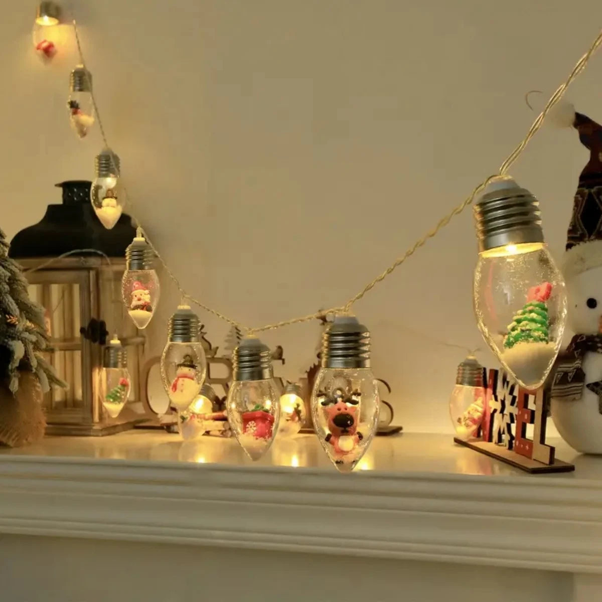 Snow Globe Bulb String Lights – Christmas Tree & Mantel Decor