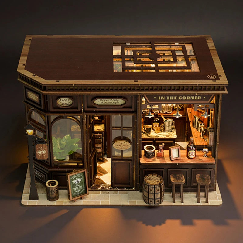DIY Miniature Wooden Dollhouse Kit with LED Light – 3D Puzzle Gift