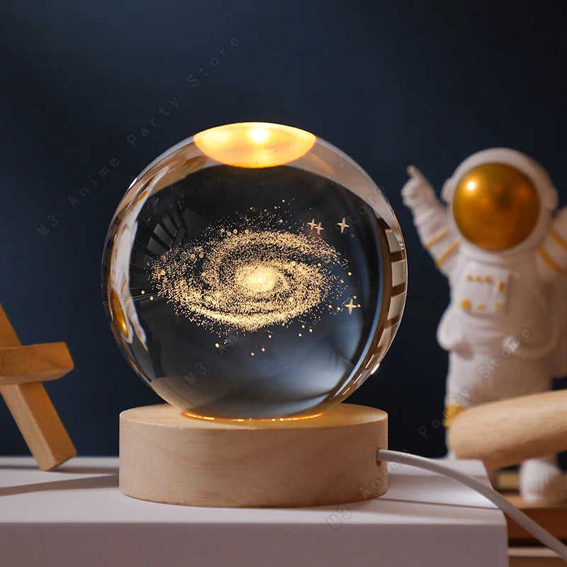 3D Crystal Ball Night Light – Saturn & Moon Galaxy Lamp