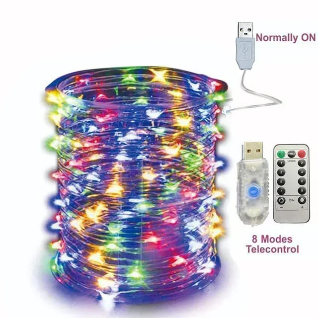Copper Wire LED String Lights with Remote – 8 Modes, USB