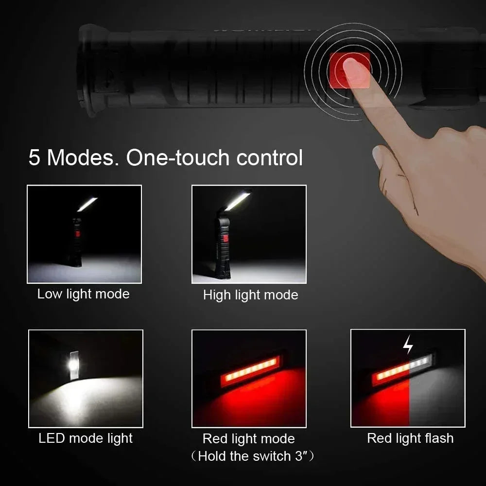 COB LED Work Light & Power Bank – Rechargeable Magnetic Flashlight
