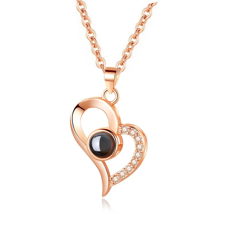 "I Love You" Projection Necklace – 100 Languages Heart Pendant