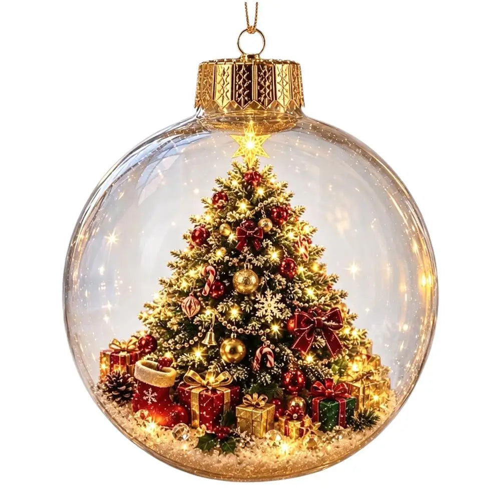 Light-Up Acrylic Christmas Ball Ornament 8 cm – Santa Design