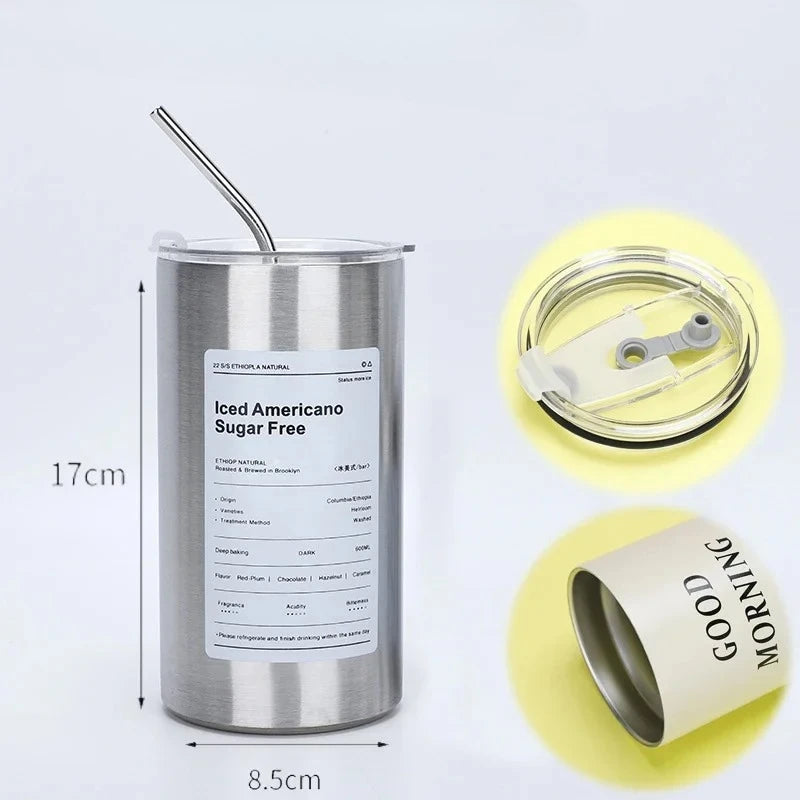 600 ml Insulated Tumbler with Straw – Stainless Steel Travel Cup