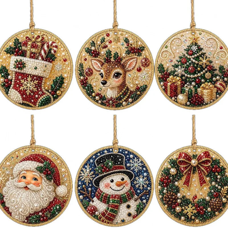 Christmas Diamond Painting Ornaments (6 pcs) – DIY Craft Kit