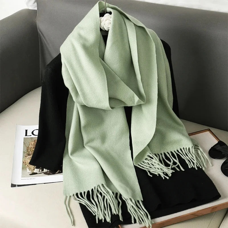 Cashmere-Feel Winter Scarf with Tassels – Warm Pashmina Shawl