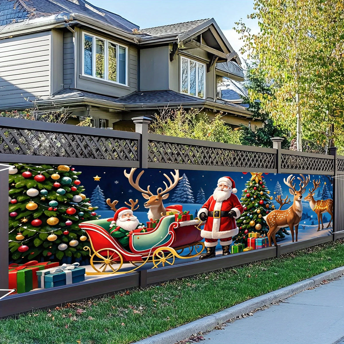 Santa & Reindeer Sleigh Banner – Christmas Door & Wall Decor