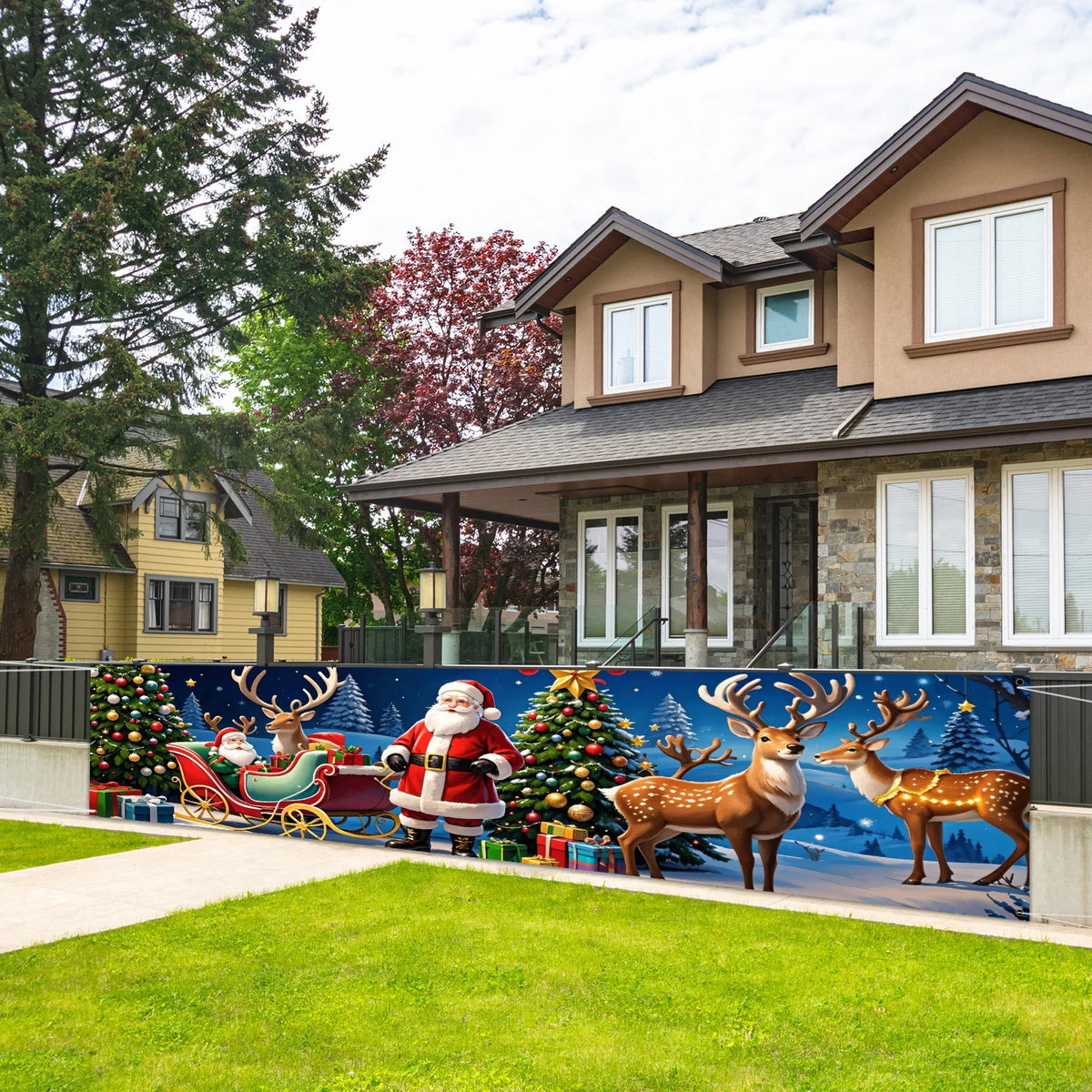 Santa & Reindeer Sleigh Banner – Christmas Door & Wall Decor