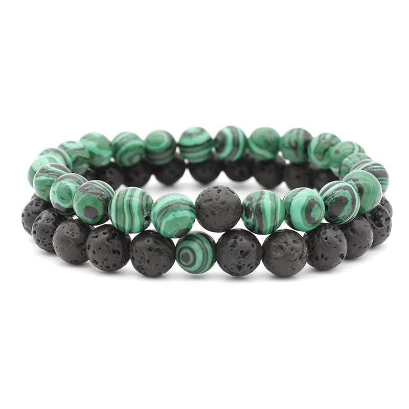 Couple Bracelets Set – Tiger Eye & Volcanic Stone Beads