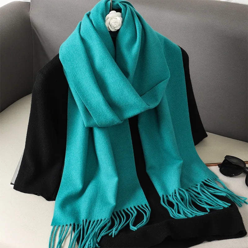 Cashmere-Feel Winter Scarf with Tassels – Warm Pashmina Shawl