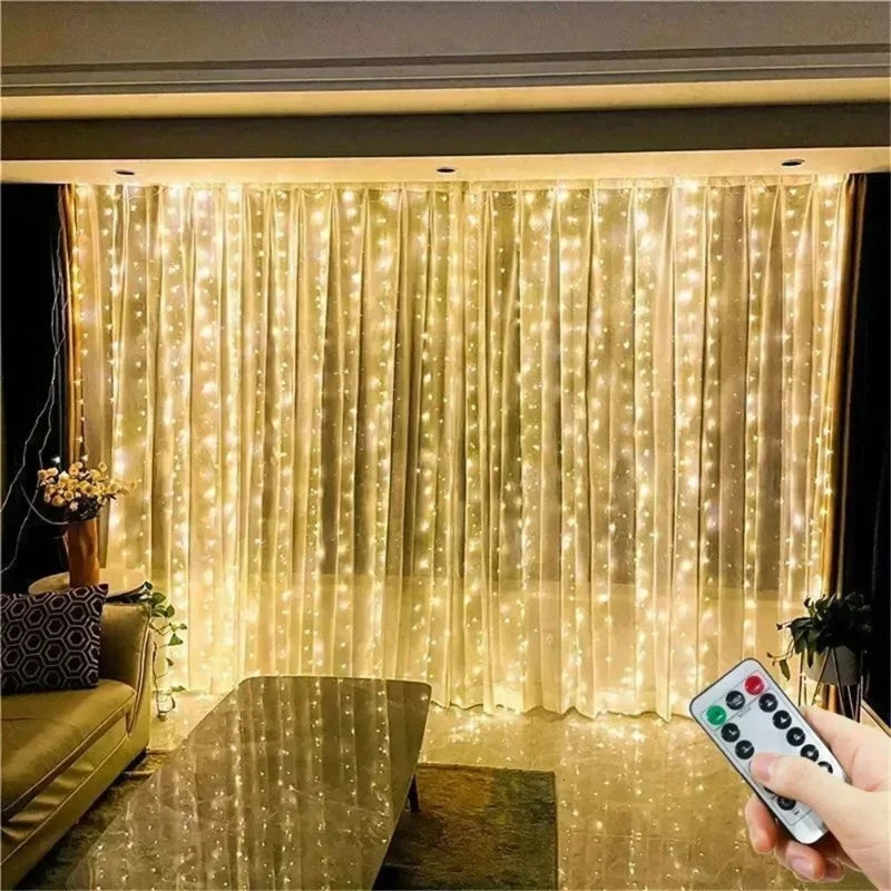 USB LED Curtain Fairy Lights with Remote – 8 Modes Christmas Decor
