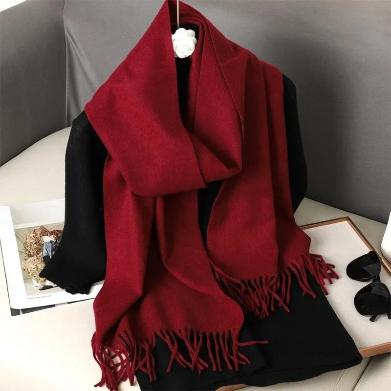 Cashmere-Feel Winter Scarf with Tassels – Warm Pashmina Shawl