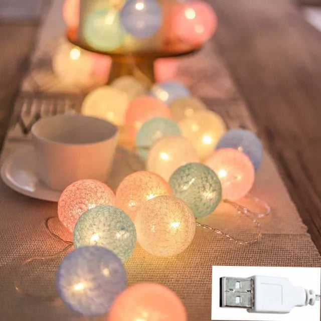 Cotton Ball LED String Lights – Cozy Room Decor