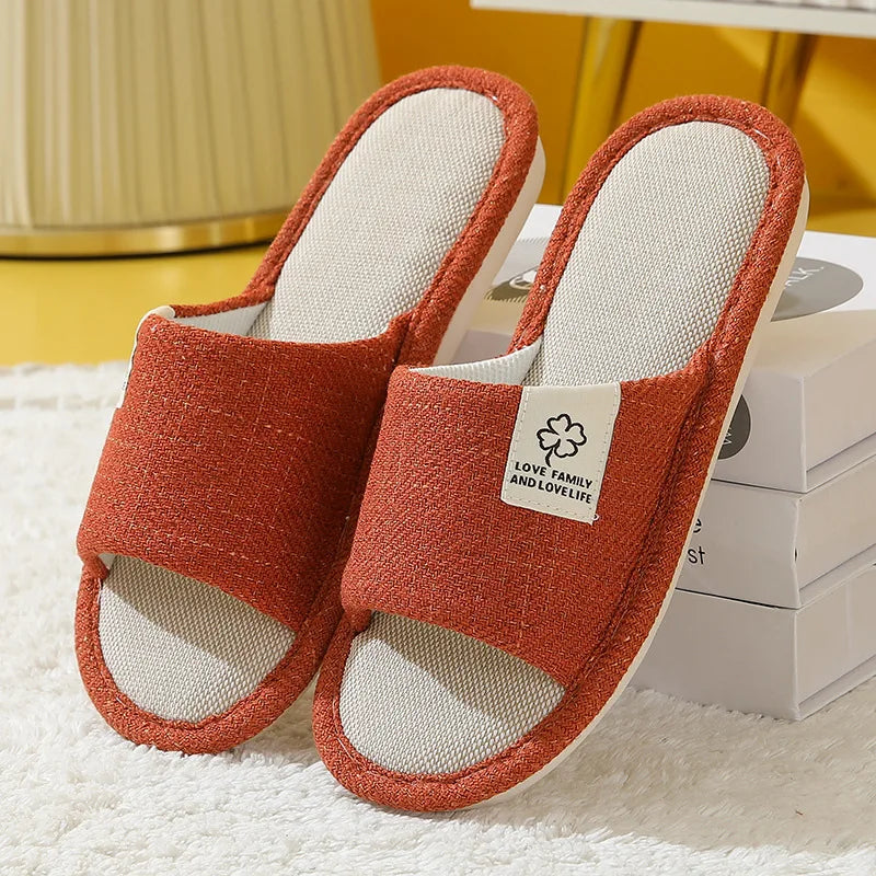 Home Linen Slippers For Men In Spring&Autumn Comfortable Bedroom Open-toed&Breathable Slippers Men's & Women's Shoes Summer