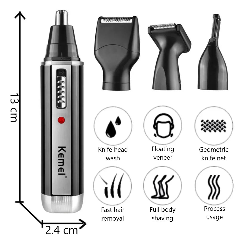 4-in-1 Men's Grooming Trimmer – Nose, Ear, Beard & Hair